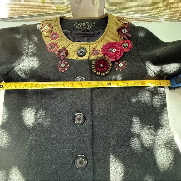 Icelandic Design Green Silk Appliqué Embroidered Lined Wool Jacket Women’s Sm - Picture 9 of 16
